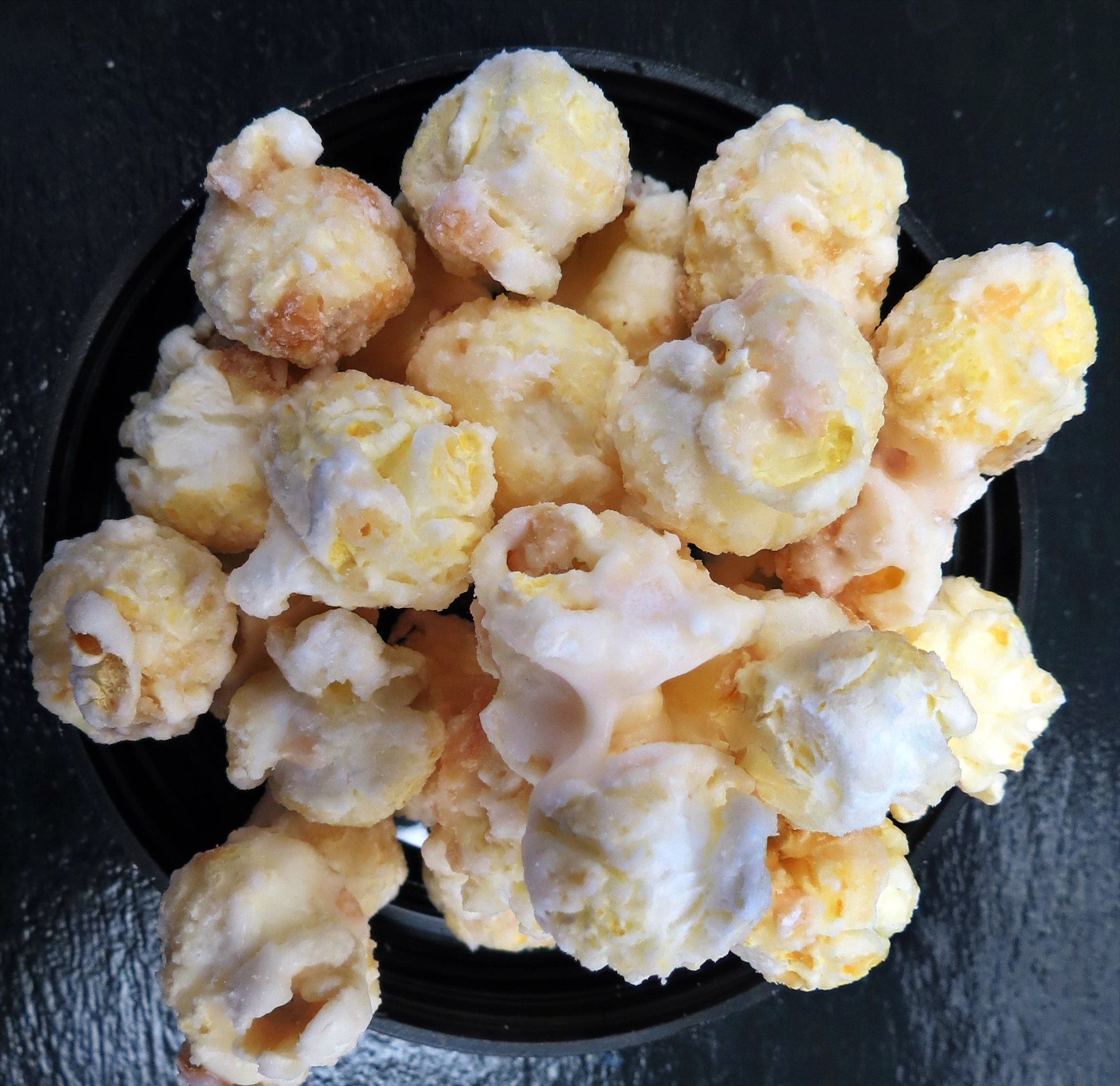 Irish Cream popcorn coated with white chocolate.