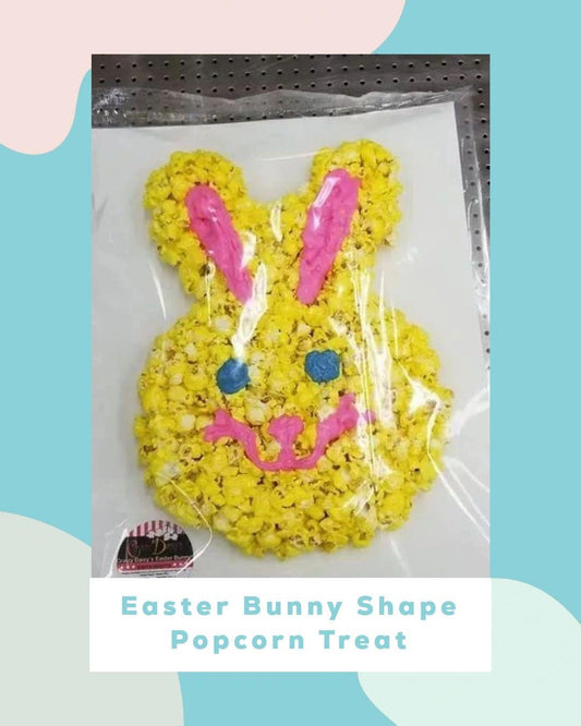 Popcorn Ball Easter Bunny treat made with marshmallows and chocolate, shaped like a bunny, 13 inches tall and 9 inches wide.