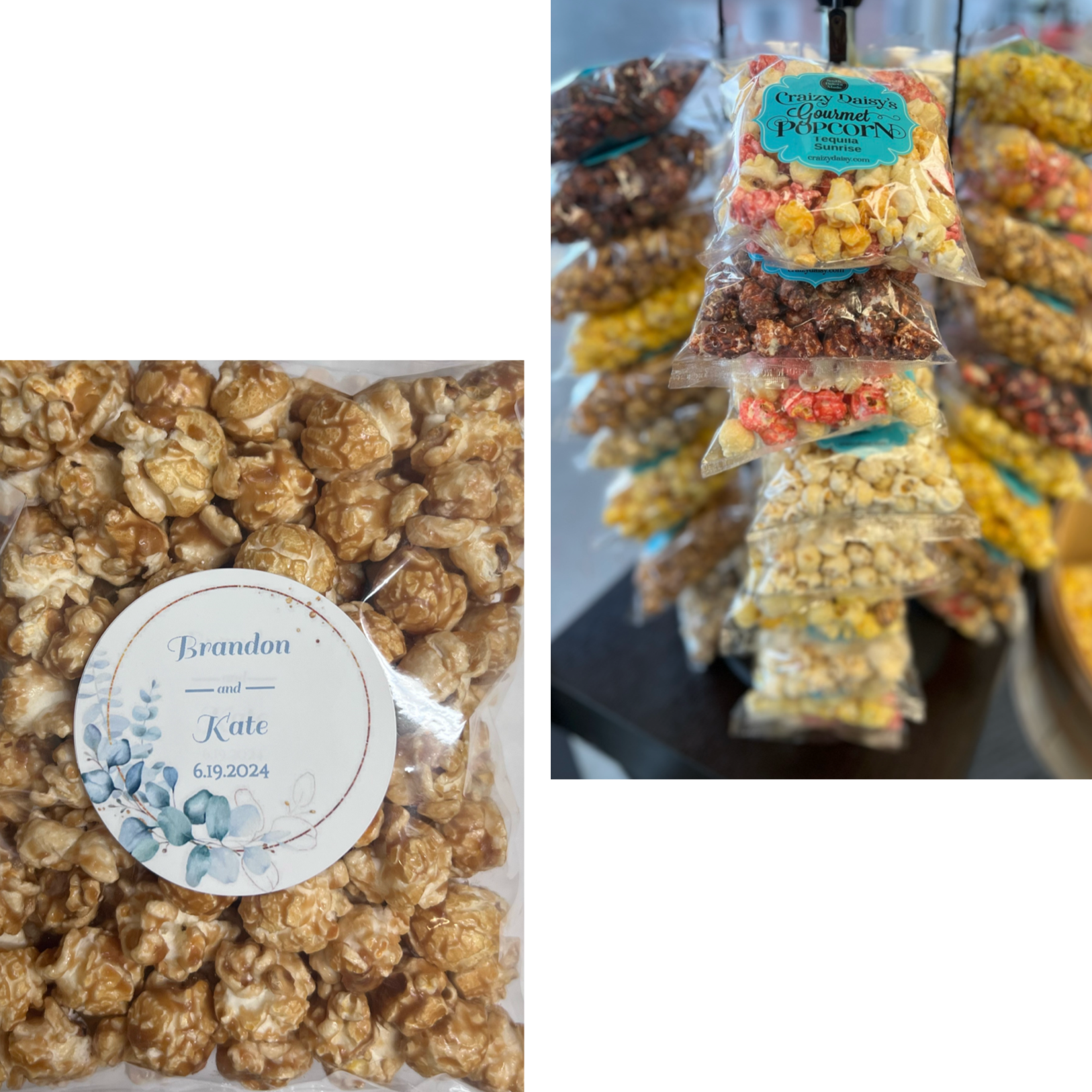 Sweet Snack Bags with personalized labels for special occasions, available in multiple flavors.