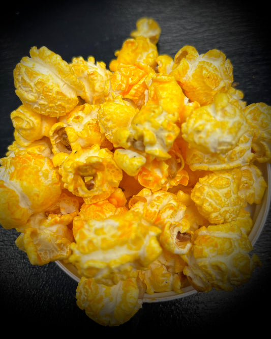 Yellow cheddar popcorn made with real cheesy salt and rich flavor