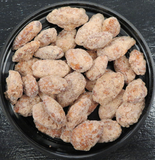 Tennessee Whiskey Almonds in a black bowl.